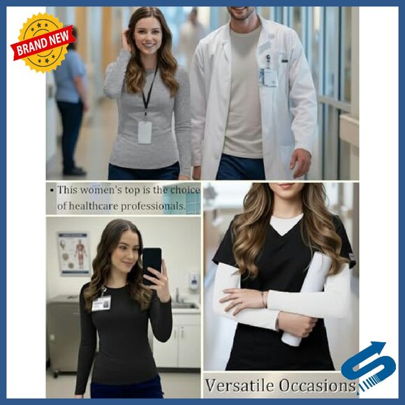 3 Pack Long Sleeve Thermal Underscrub Shirts Slim Fit Fleece Nurse Tee - Picture 3 of 7